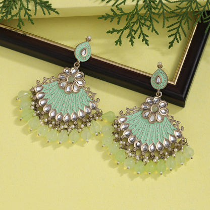 Pista Green Color Kundan Meenakari Earrings (MKE1995PGRN) - preyans.com