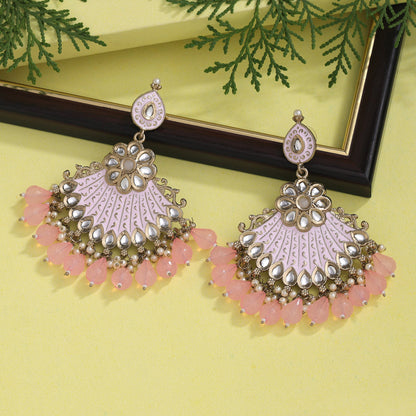 Pink Color Kundan Meenakari Earrings (MKE1995PNK) - preyans.com