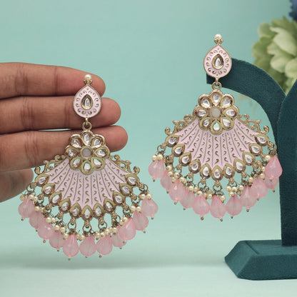 Pink Color Kundan Meenakari Earrings (MKE1995PNK) - preyans.com