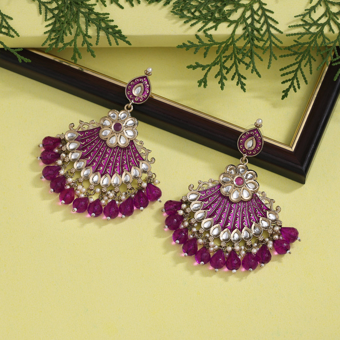 Purple Color Kundan Meenakari Earrings (MKE1995PRP) - preyans.com