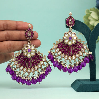 Purple Color Kundan Meenakari Earrings (MKE1995PRP) - preyans.com