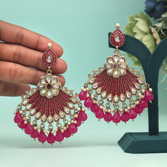 Rani Color Kundan Meenakari Earrings (MKE1995RNI) - preyans.com