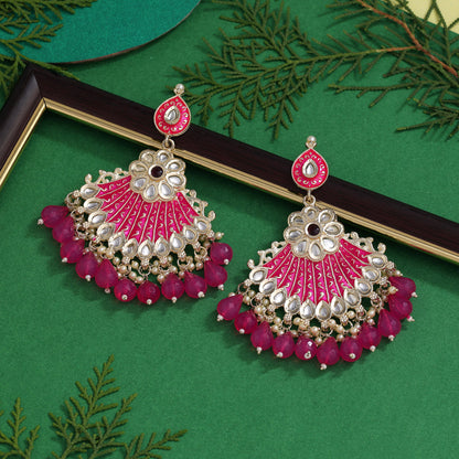 Rani Color Kundan Meenakari Earrings (MKE1996RNI) - preyans.com