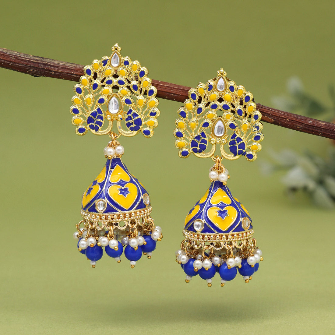 Blue Color Meenakari Earrings (MKE1998BLU) - preyans.com