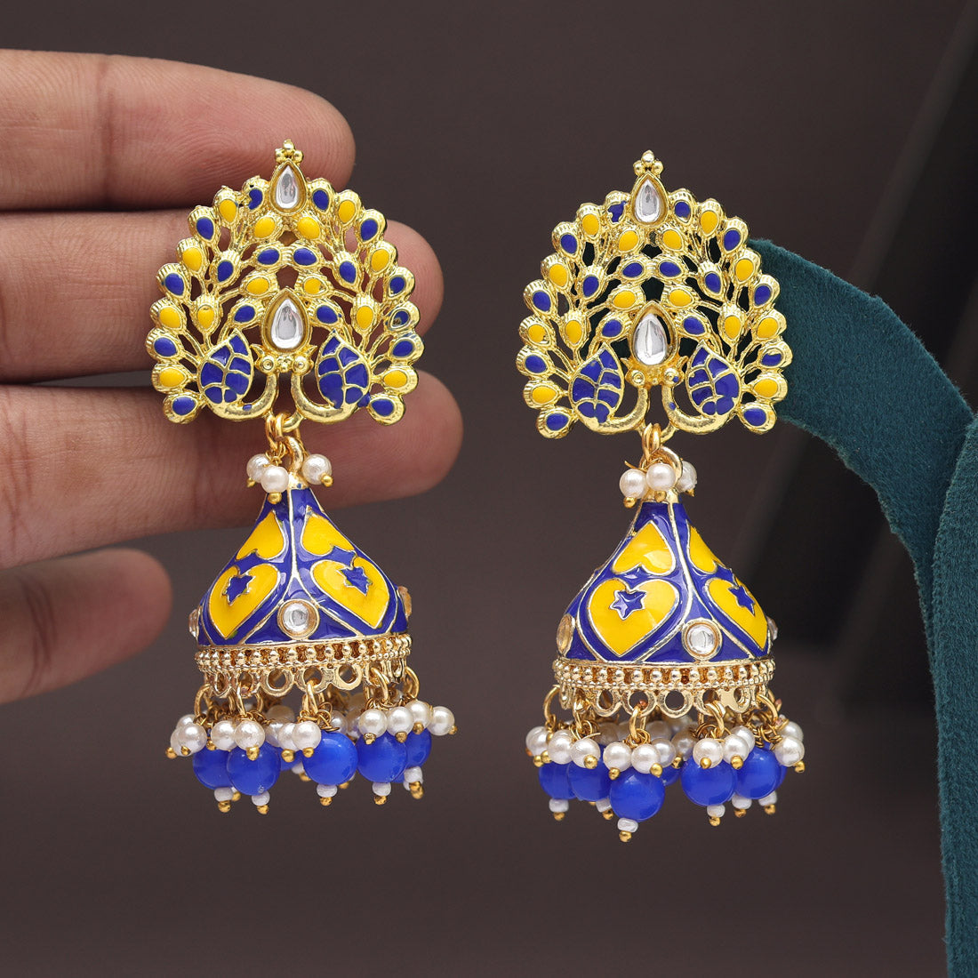 Blue Color Meenakari Earrings (MKE1998BLU) - preyans.com