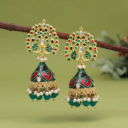 Green Color Meenakari Earrings (MKE1998GRN) - preyans.com