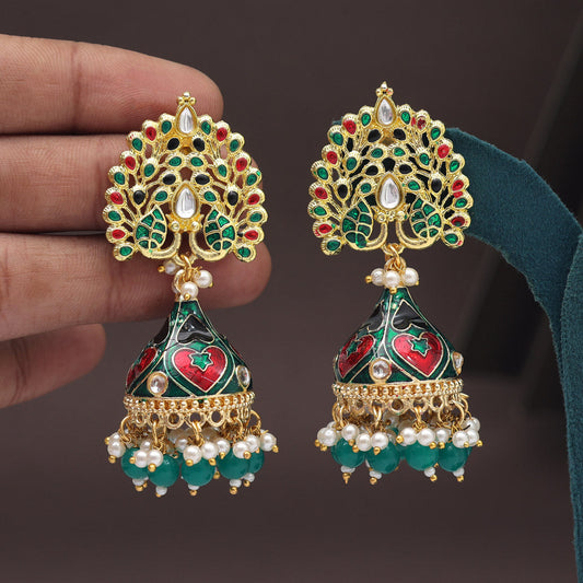 Green Color Meenakari Earrings (MKE1998GRN) - preyans.com