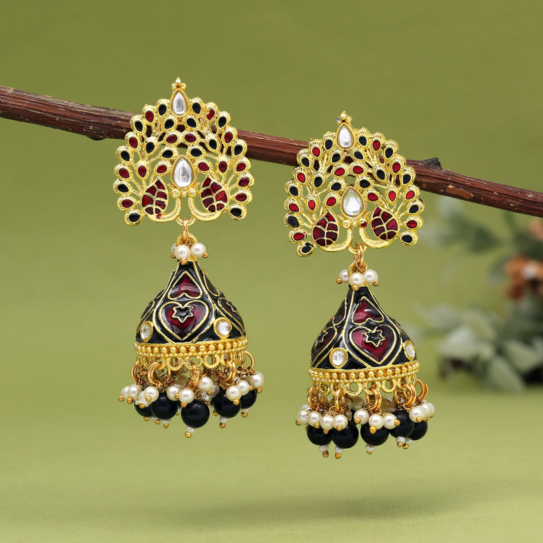 Maroon Color Meenakari Earrings (MKE1998MRN) - preyans.com