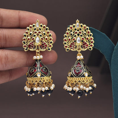 Maroon Color Meenakari Earrings (MKE1998MRN) - preyans.com