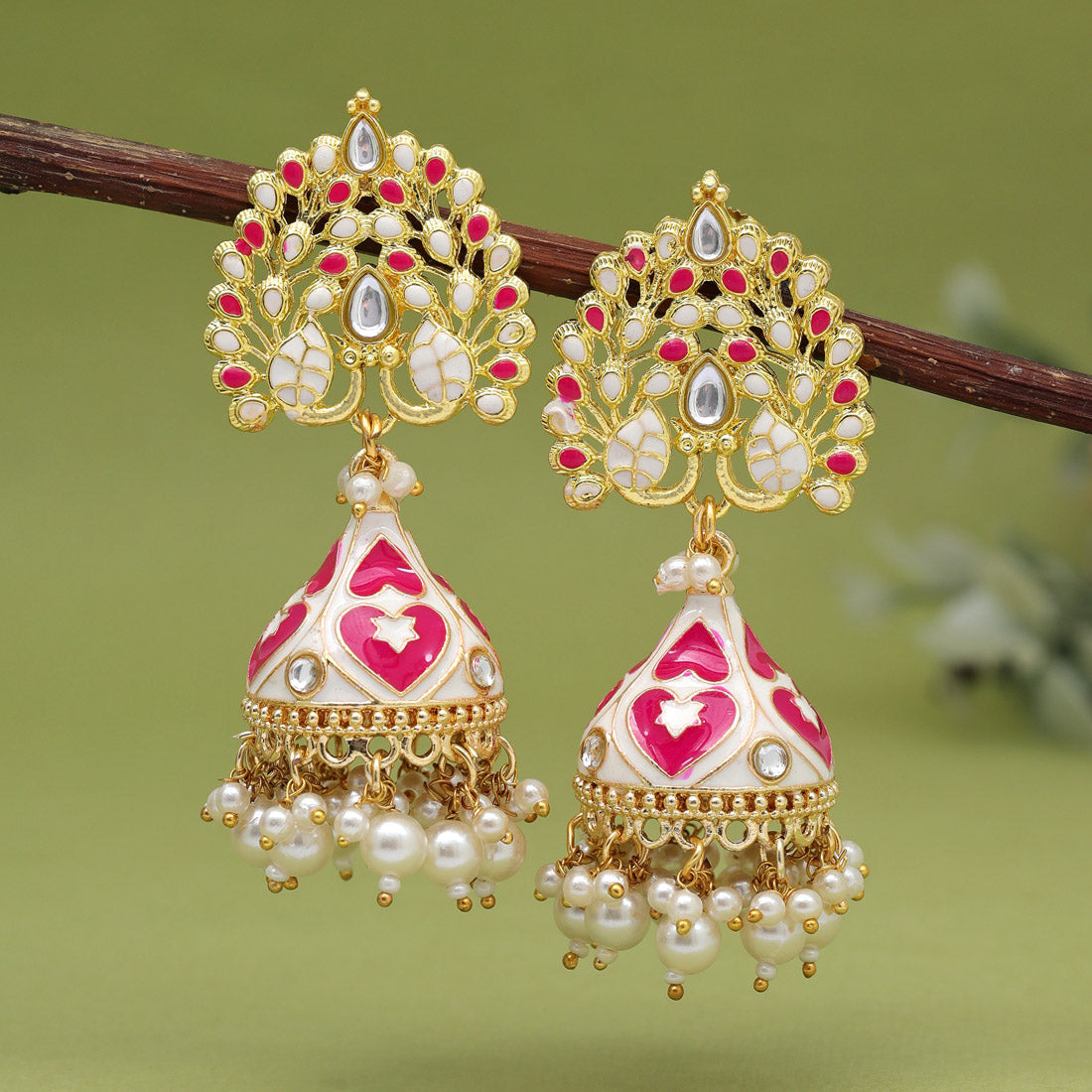 Pink Color Meenakari Earrings (MKE1998PNK) - preyans.com