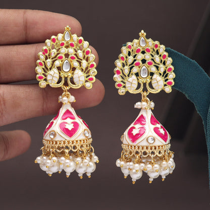 Pink Color Meenakari Earrings (MKE1998PNK) - preyans.com