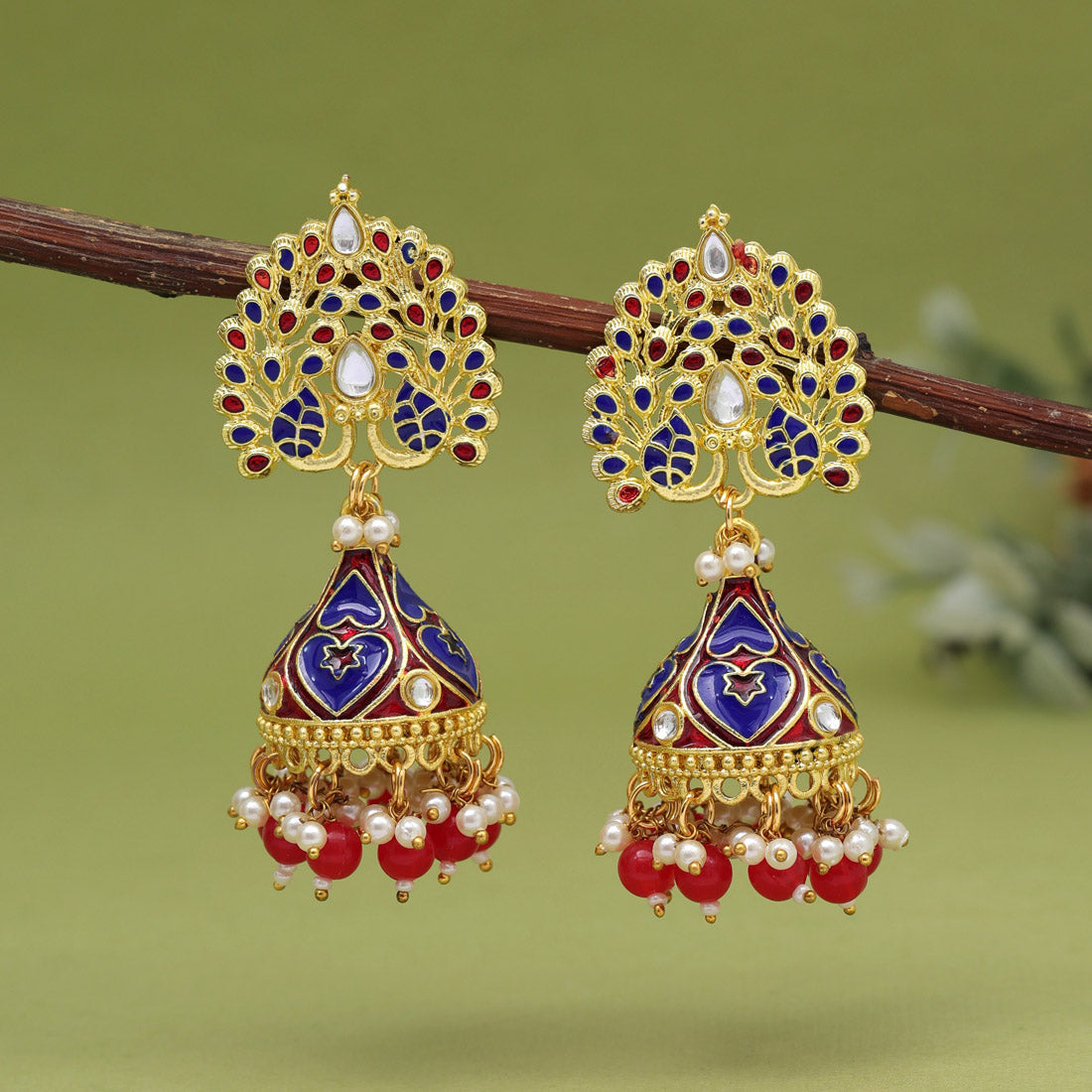 Red Color Meenakari Earrings (MKE1998RED) - preyans.com