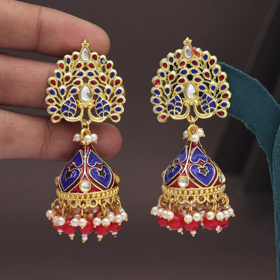 Red Color Meenakari Earrings (MKE1998RED) - preyans.com