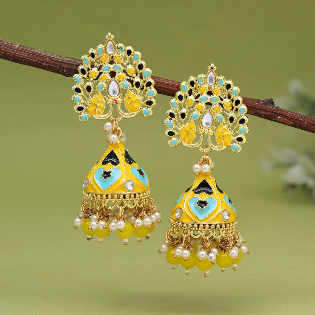 Yellow Color Meenakari Earrings (MKE1998YLW) - preyans.com