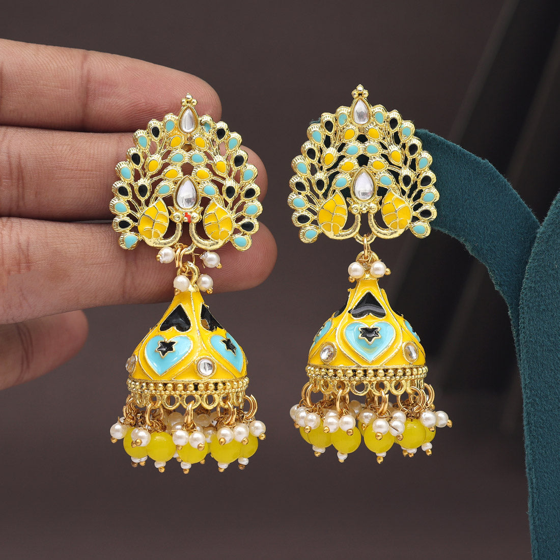 Yellow Color Meenakari Earrings (MKE1998YLW) - preyans.com