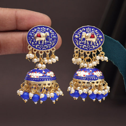 Blue Color Meenakari Earrings (MKE1999BLU) - preyans.com