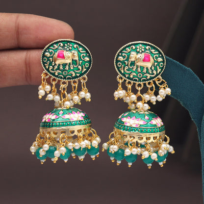 Green Color Meenakari Earrings (MKE1999GRN) - preyans.com