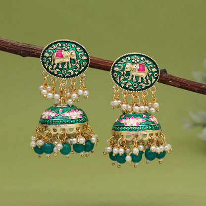 Green Color Meenakari Earrings (MKE1999GRN) - preyans.com