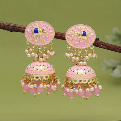 Pink Color Meenakari Earrings (MKE1999PNK) - preyans.com