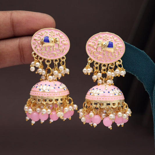 Pink Color Meenakari Earrings (MKE1999PNK) - preyans.com