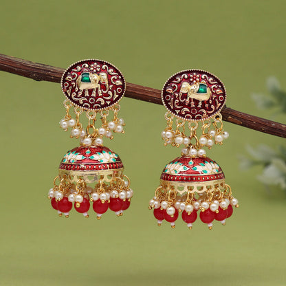 Red Color Meenakari Earrings (MKE1999RED) - preyans.com