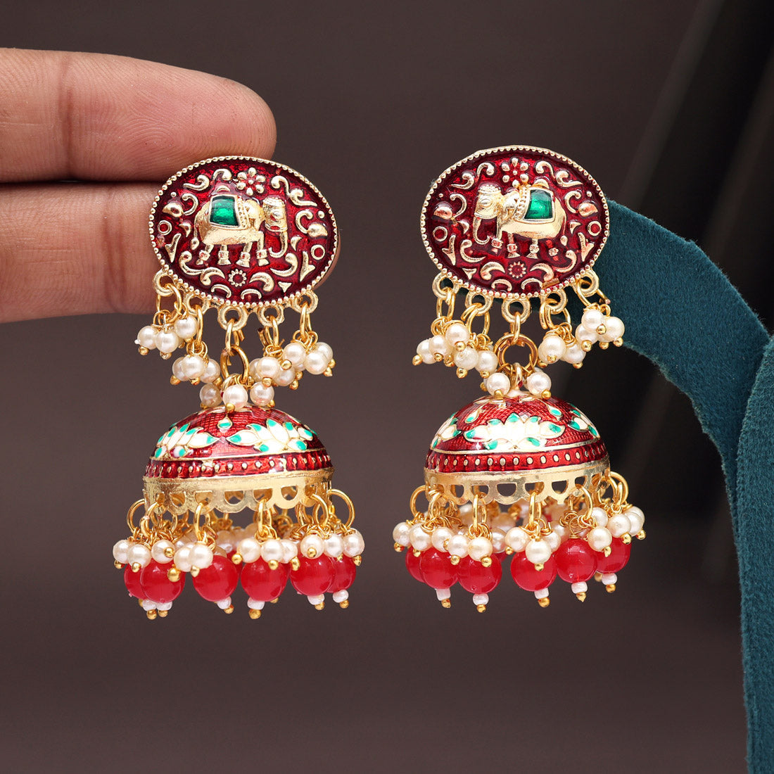 Red Color Meenakari Earrings (MKE1999RED) - preyans.com