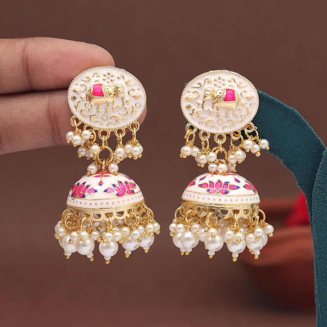 White Color Meenakari Earrings (MKE1999WHT) - preyans.com