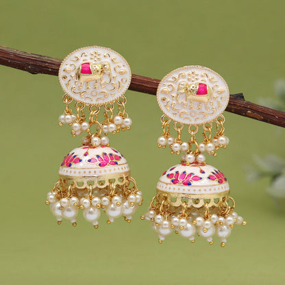 White Color Meenakari Earrings (MKE1999WHT) - preyans.com