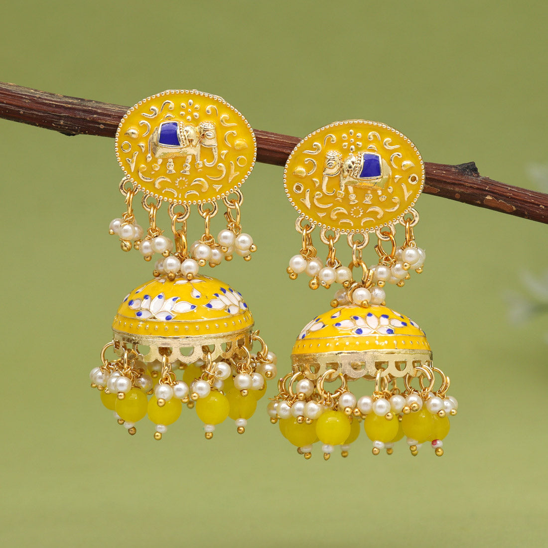 Yellow Color Meenakari Earrings (MKE1999YLW) - preyans.com