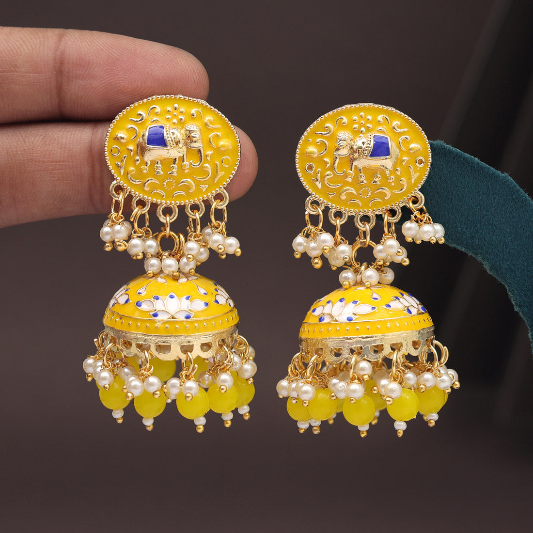 Yellow Color Meenakari Earrings (MKE1999YLW) - preyans.com