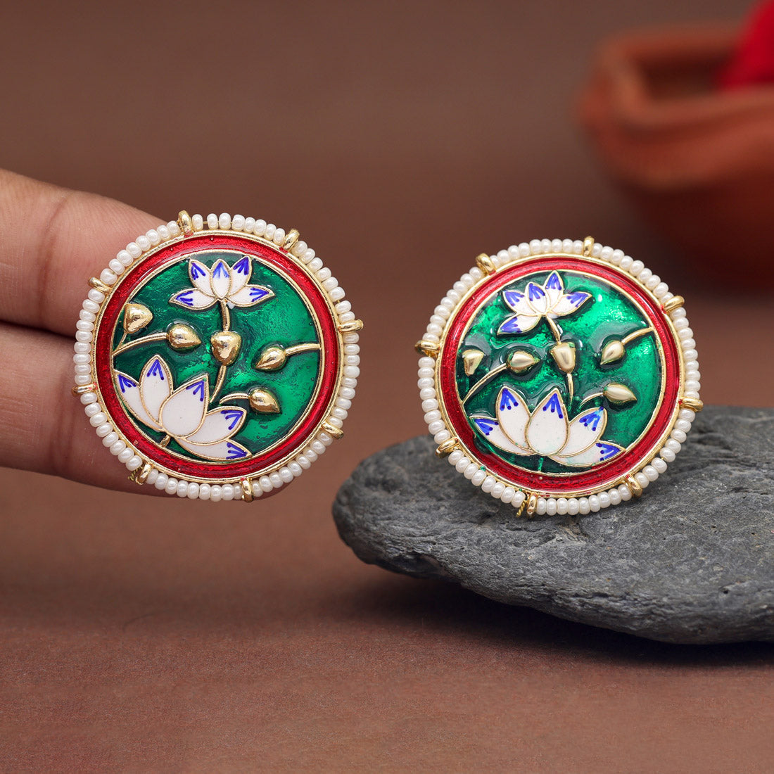 Green Color Meenakari Earrings (MKE2000GRN) - preyans.com