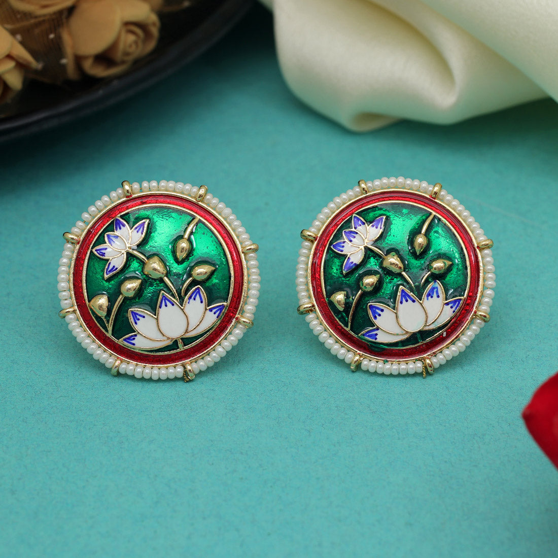 Green Color Meenakari Earrings (MKE2000GRN) - preyans.com