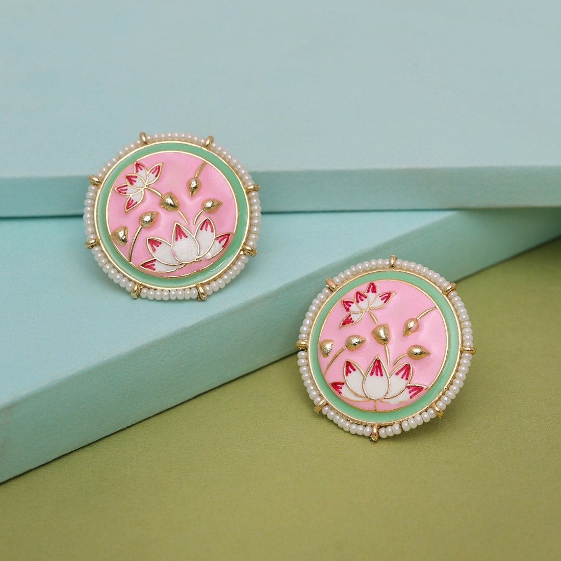 Pink Color Meenakari Earrings (MKE2000PNK) - preyans.com