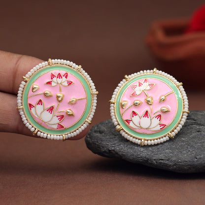 Pink Color Meenakari Earrings (MKE2000PNK) - preyans.com