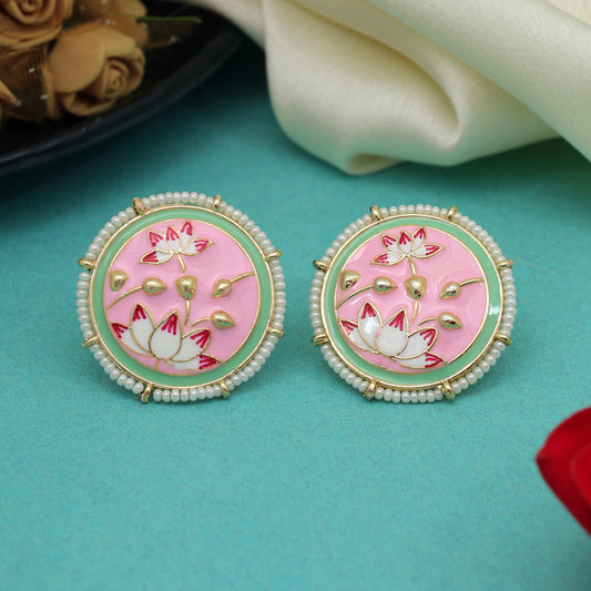 Pink Color Meenakari Earrings (MKE2000PNK) - preyans.com