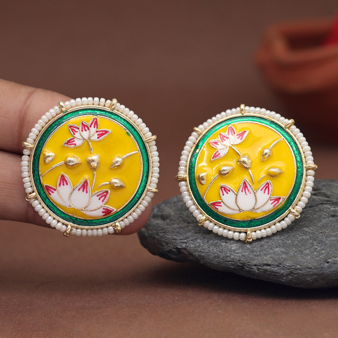 Yellow Color Meenakari Earrings (MKE2000YLW) - preyans.com