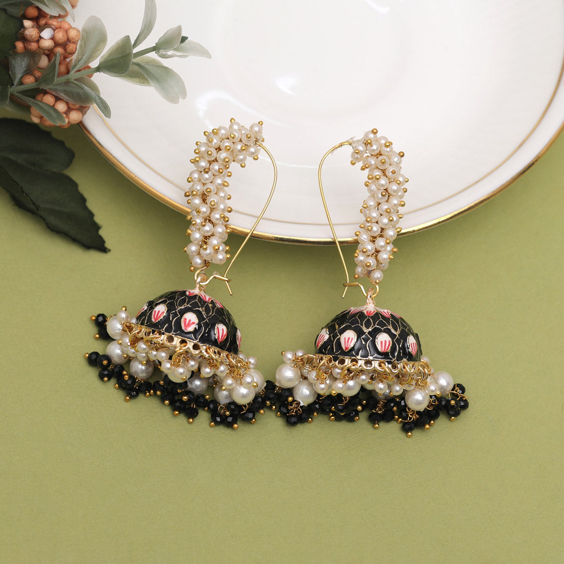 Black Color Meenakari Earrings (MKE2001BLK) - preyans.com