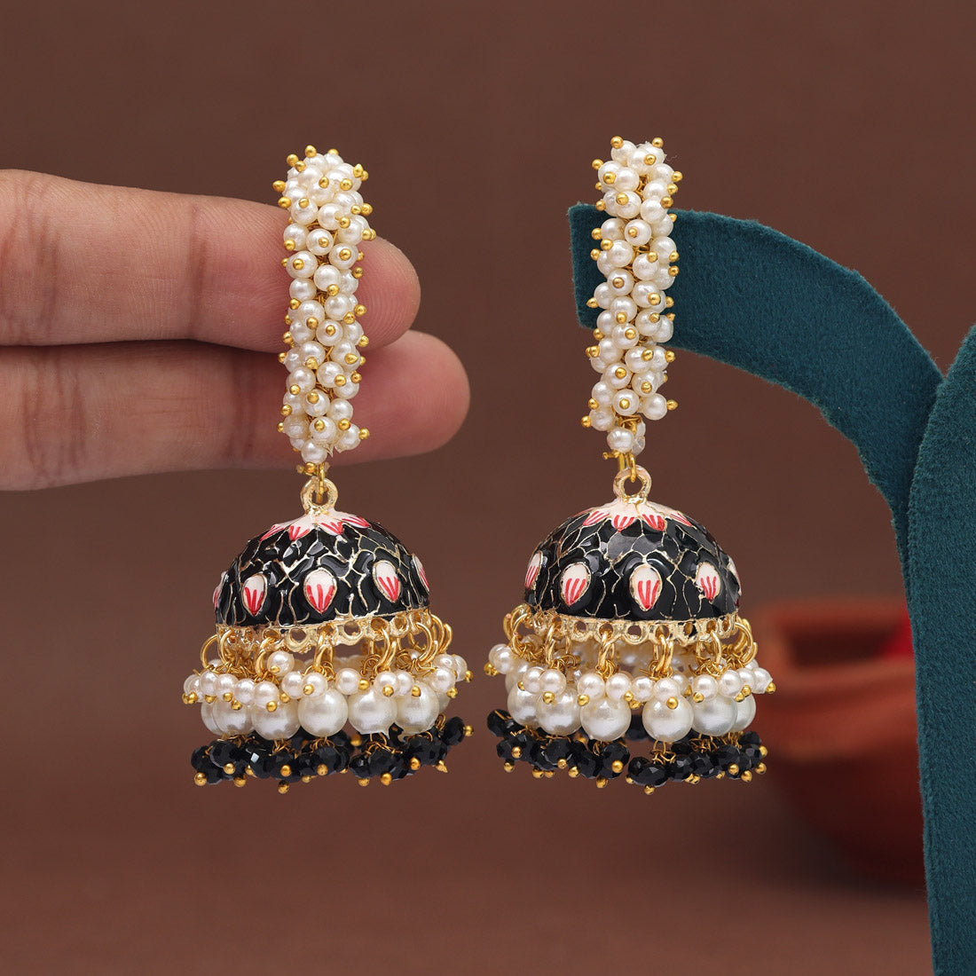 Black Color Meenakari Earrings (MKE2001BLK) - preyans.com