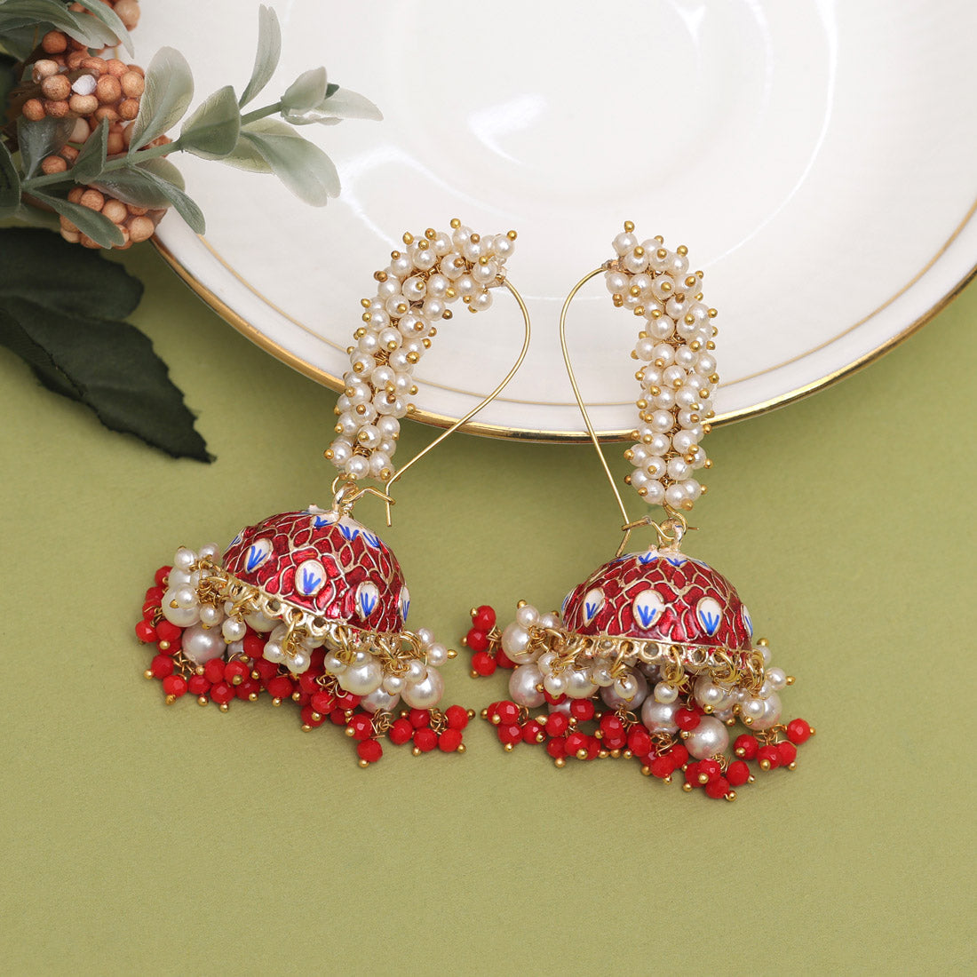 Red Color Meenakari Earrings (MKE2001RED) - preyans.com