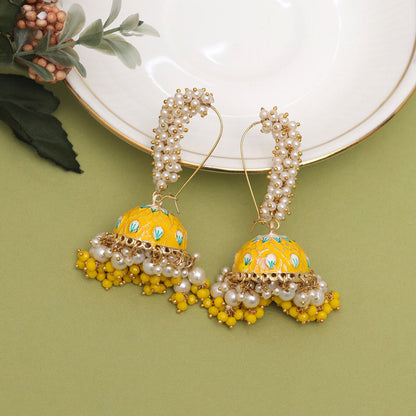 Yellow Color Meenakari Earrings (MKE2001YLW) - preyans.com