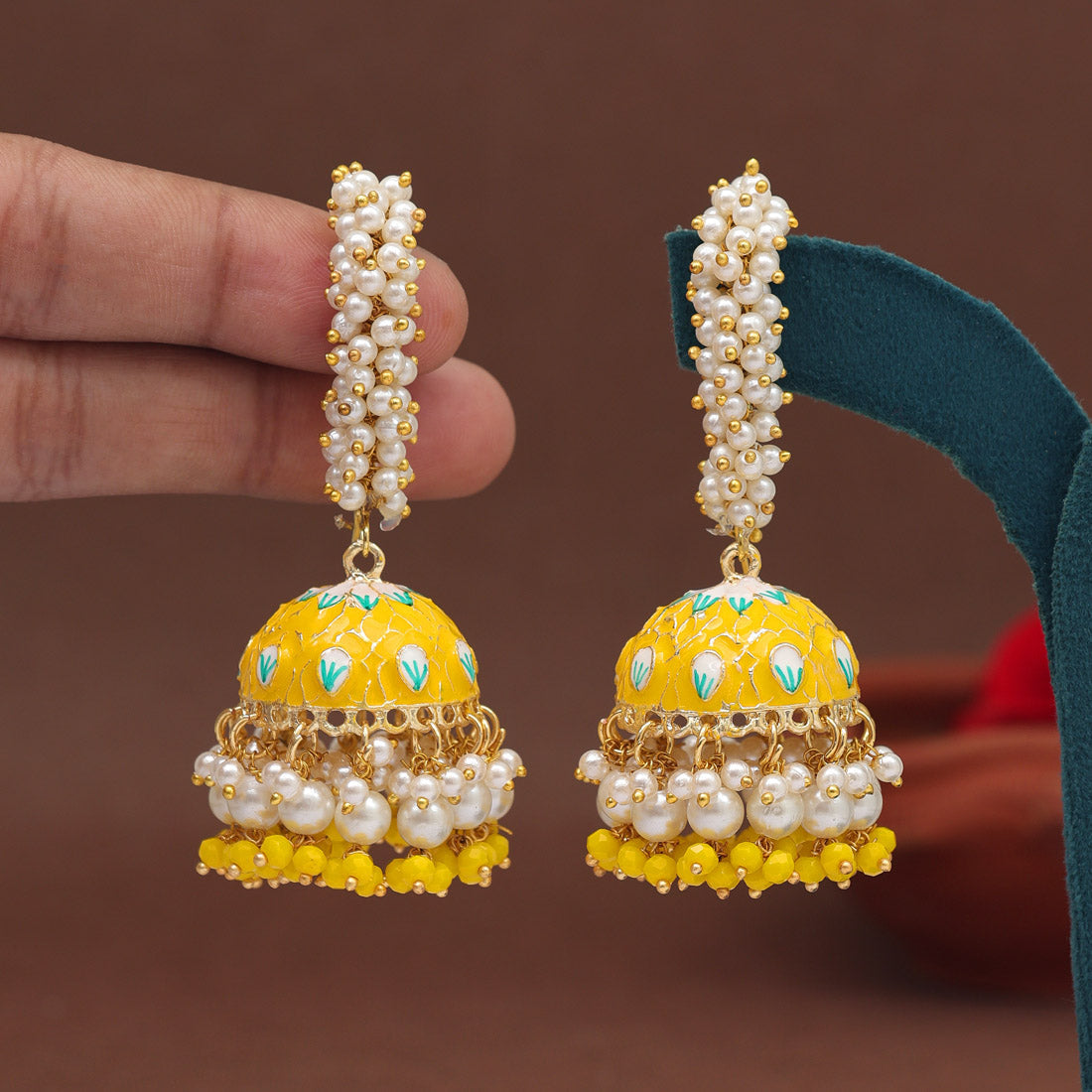 Yellow Color Meenakari Earrings (MKE2001YLW) - preyans.com