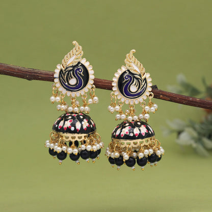 Black Color Meenakari Earrings (MKE2002BLK) - preyans.com