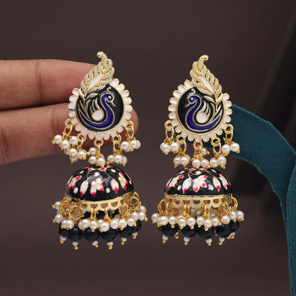 Black Color Meenakari Earrings (MKE2002BLK) - preyans.com