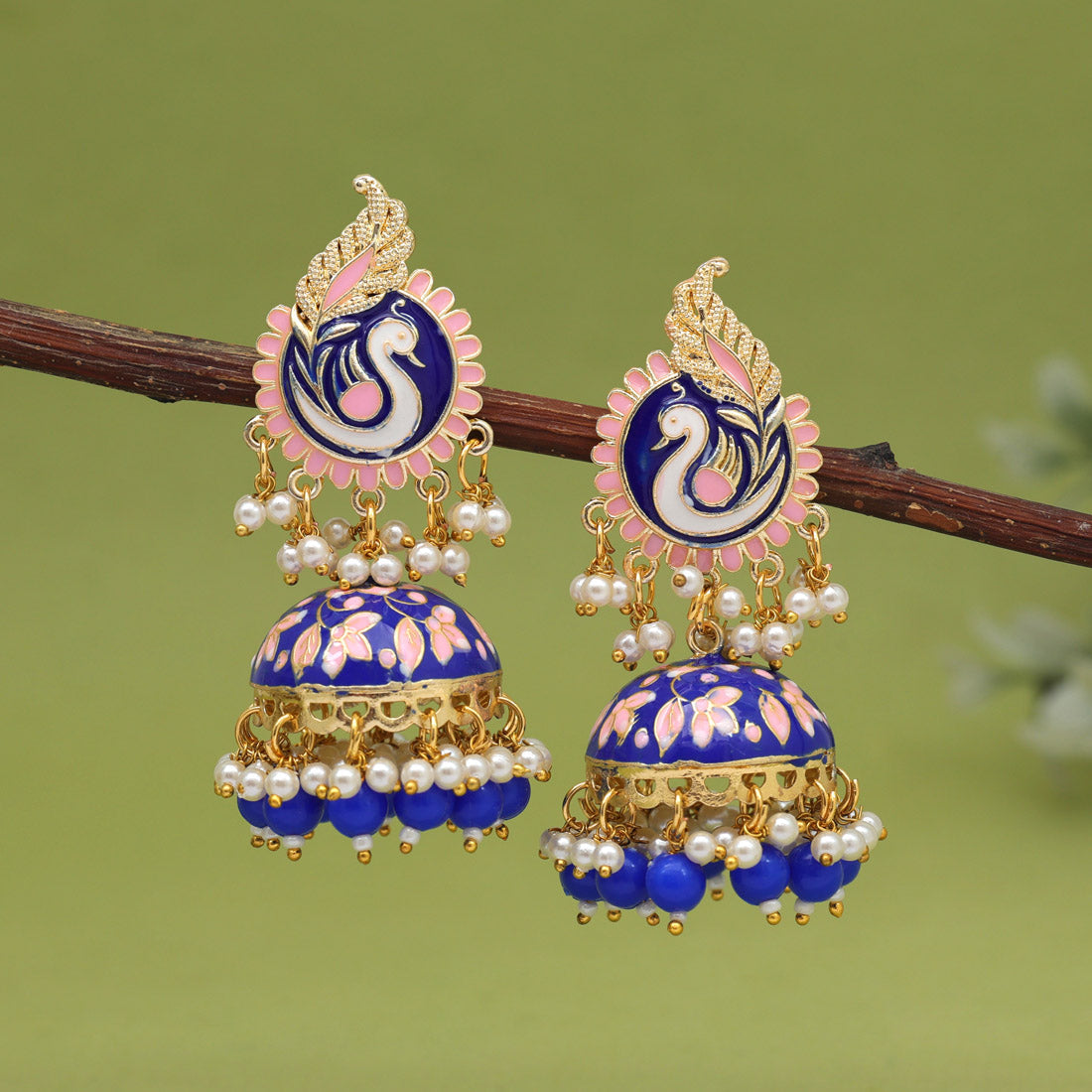 Blue Color Meenakari Earrings (MKE2002BLU) - preyans.com