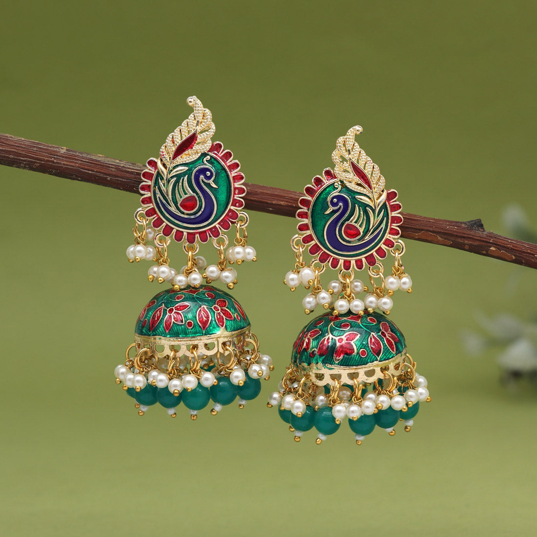 Green Color Meenakari Earrings (MKE2002GRN) - preyans.com