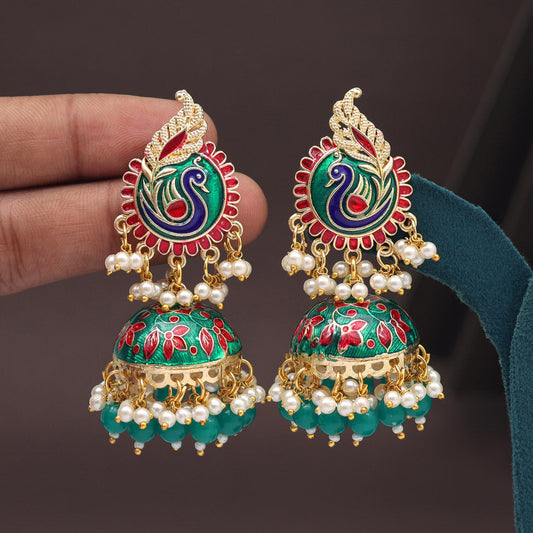 Green Color Meenakari Earrings (MKE2002GRN) - preyans.com