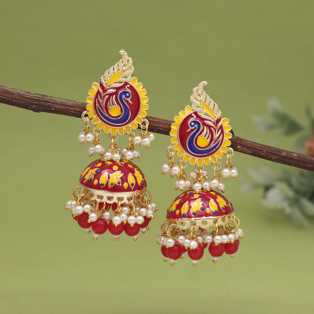 Red Color Meenakari Earrings (MKE2002RED) - preyans.com