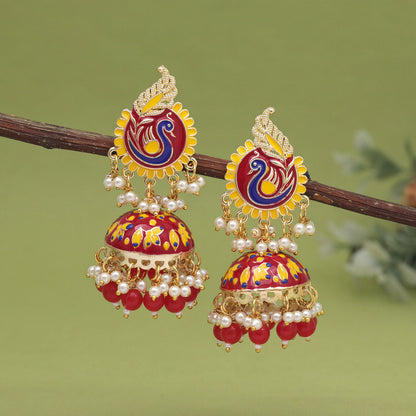 Red Color Meenakari Earrings (MKE2002RED) - preyans.com