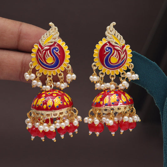 Red Color Meenakari Earrings (MKE2002RED) - preyans.com