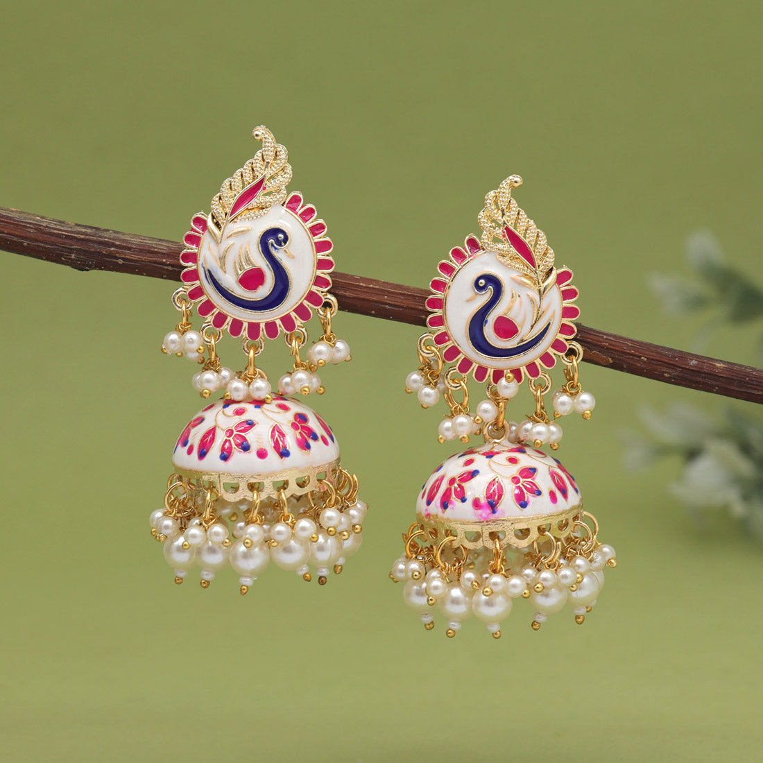 White Color Meenakari Earrings (MKE2002WHT) - preyans.com